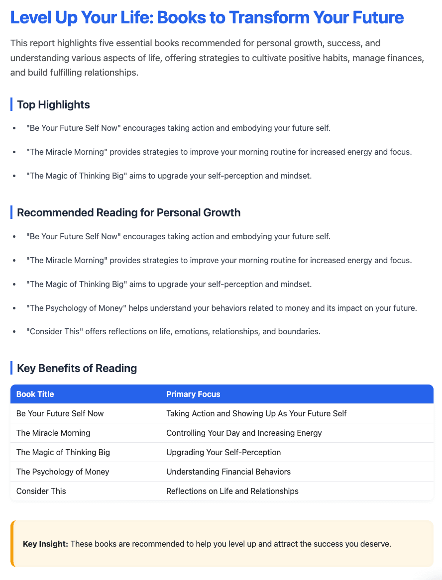 A BookTok recommendations Reel turned into a reading list with a comparison table of each book's primary focus